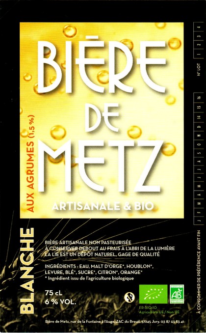 etiquette BRASSERIE BIERE DE METZ 19