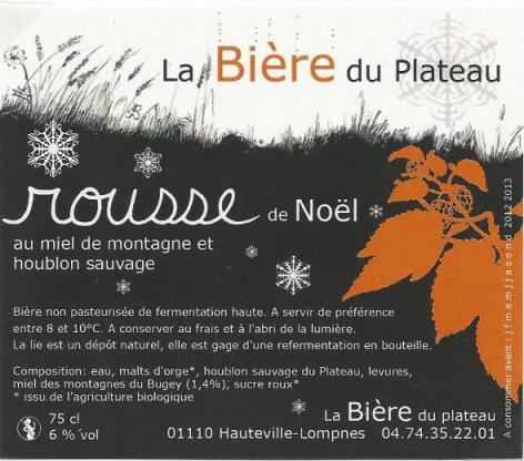 etiquette BRASSERIE LA BIERE DU PLATEAU 01