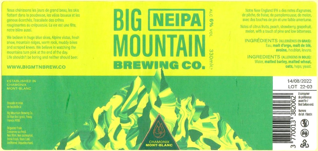 Etiquette BRASSERIE BIG MOUNTAIN BREWING CO 02
