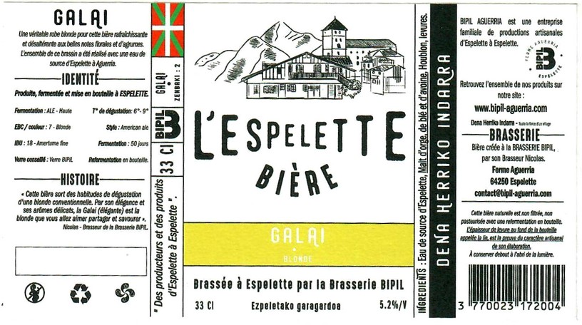 Etiquette BRASSERIE BIPIL AGUERRIA 06