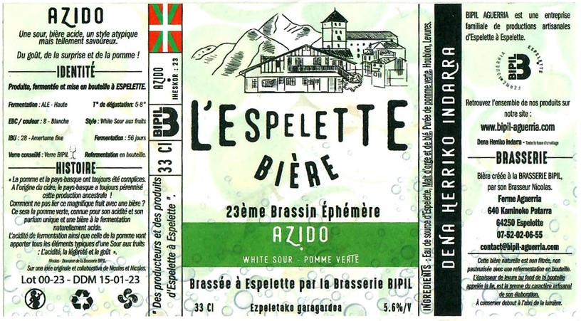 Etiquette BRASSERIE BIPIL AGUERRIA 20
