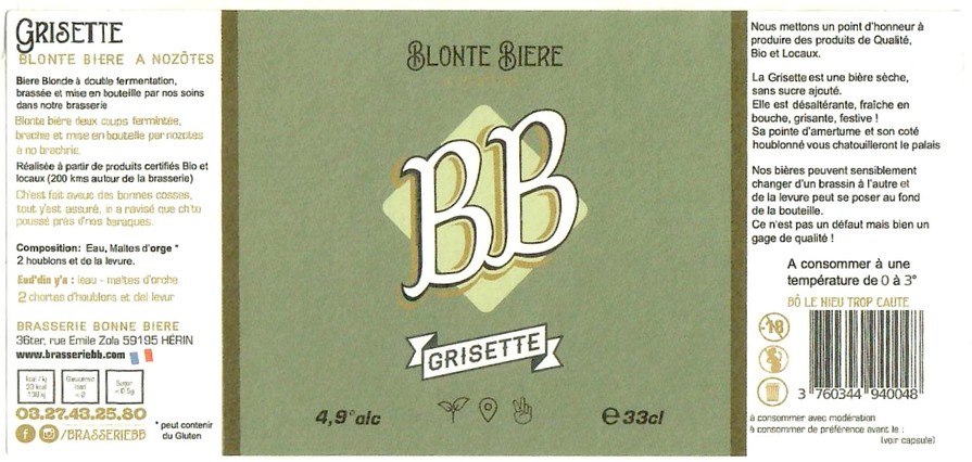 Etiquette BRASSERIE BONNE BIERE 01