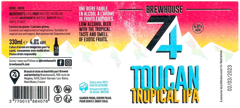 Etiquette BRASSERIE BREWHOUSE 74 03