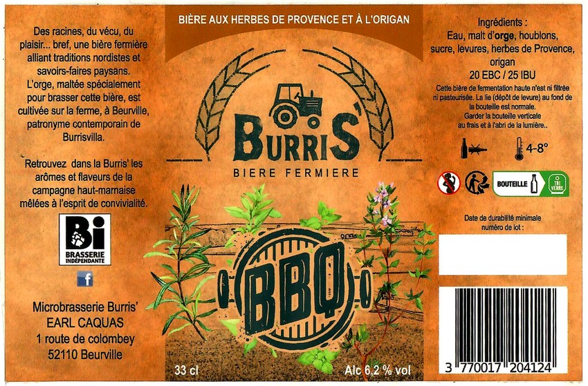 Etiquette BRASSERIE BURRIS 20