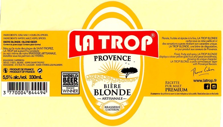 Etiquette BRASSERIE CARTERON 06