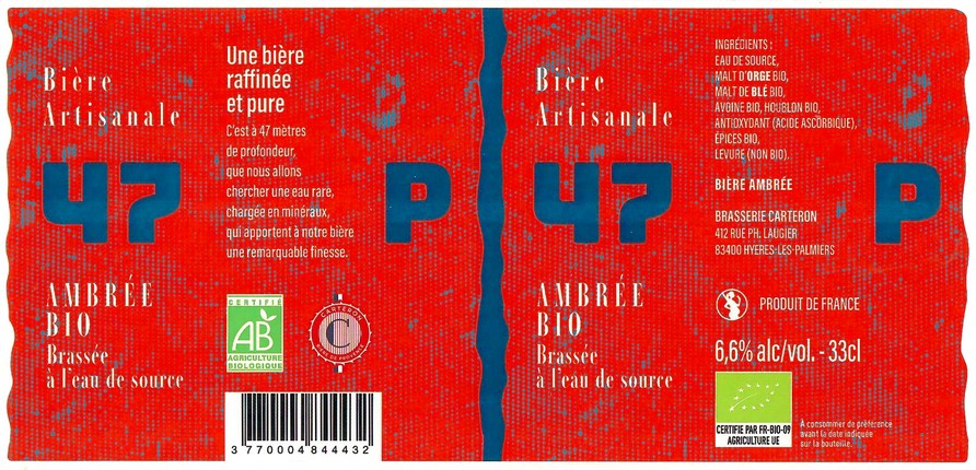 Etiquette BRASSERIE CARTERON 18