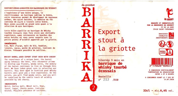 Etiquette BRASSERIE DA GOUSKET 01