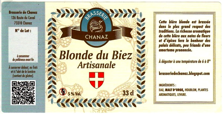 Etiquette BRASSERIE DE CHANAZ 12
