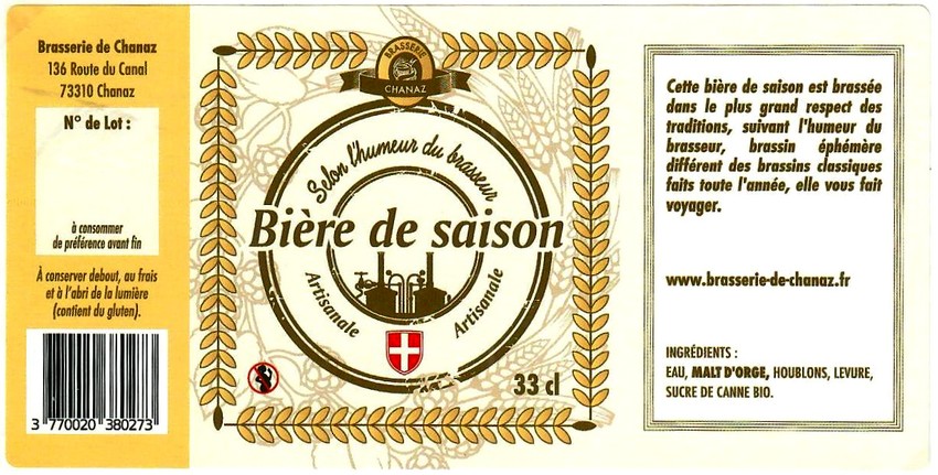 Etiquette BRASSERIE DE CHANAZ 16