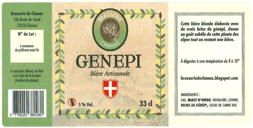 Etiquette BRASSERIE DE CHANAZ 29