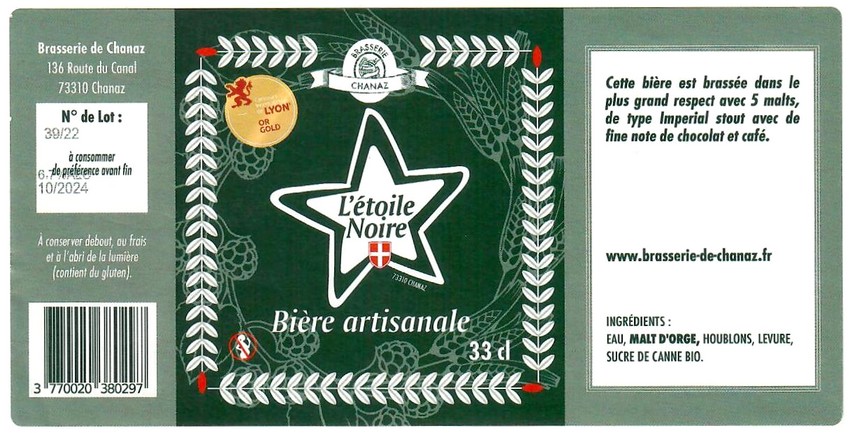 Etiquette BRASSERIE DE CHANAZ 33