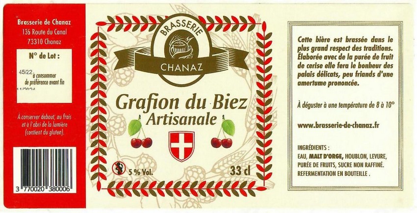Etiquette BRASSERIE DE CHANAZ 37
