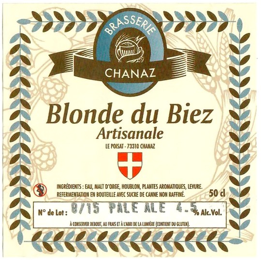 Etiquette BRASSERIE DE CHANAZ 38