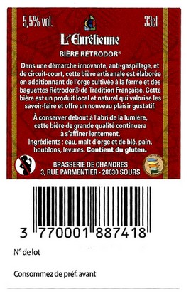 etiquette BRASSERIE DE CHANDRES 27 BACK