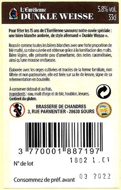 etiquette BRASSERIE DE CHANDRES 30 BACK