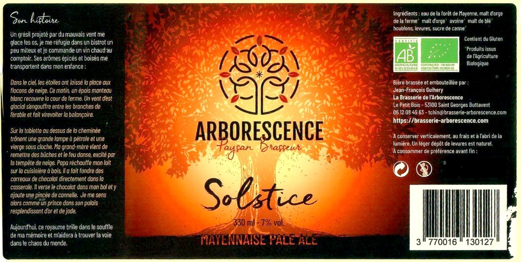 Etiquette BRASSERIE DE L'ARBORESCENCE 10