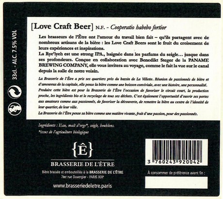 Etiquette BRASSERIE DE L'ETRE 01B