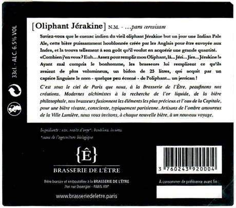 Etiquette BRASSERIE DE L'ETRE 10B