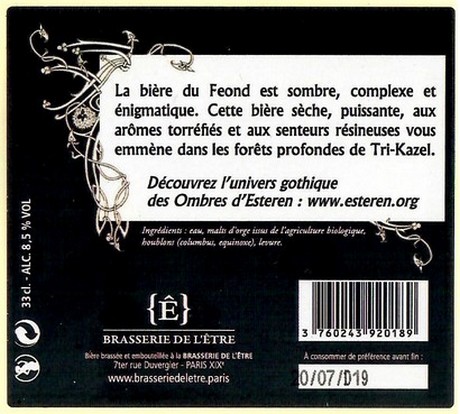 Etiquette BRASSERIE DE L'ETRE 23B