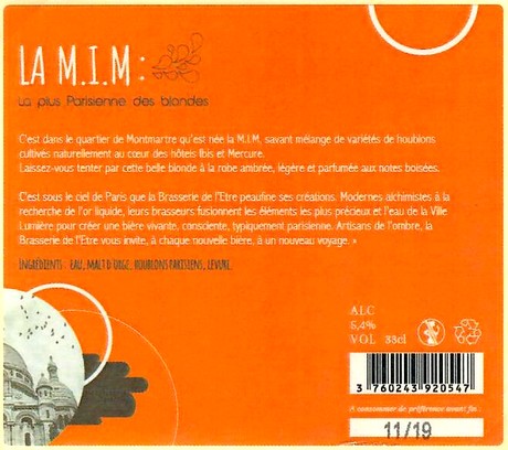 Etiquette BRASSERIE DE L'ETRE 31B