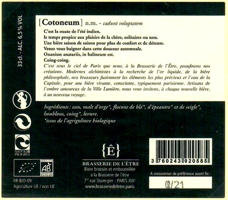 Etiquette BRASSERIE DE L'ETRE 32B