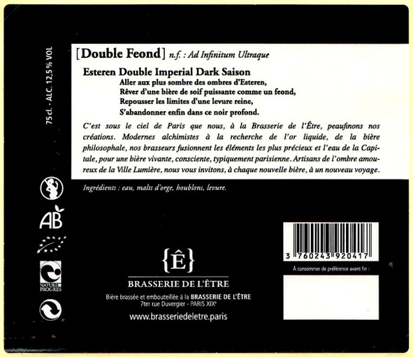 Etiquette BRASSERIE DE L'ETRE 33B