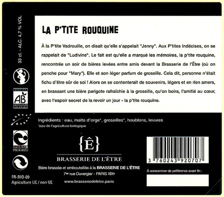 Etiquette BRASSERIE DE L'ETRE 40B