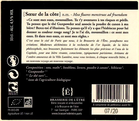 Etiquette BRASSERIE DE L'ETRE 55B