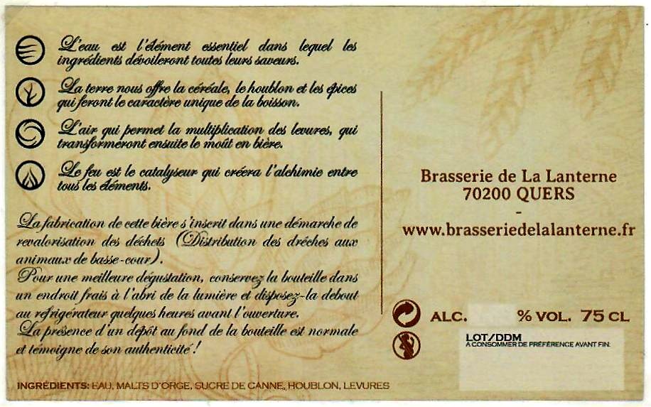 Etiquette BRASSERIE DE LA LANTERNE 01B