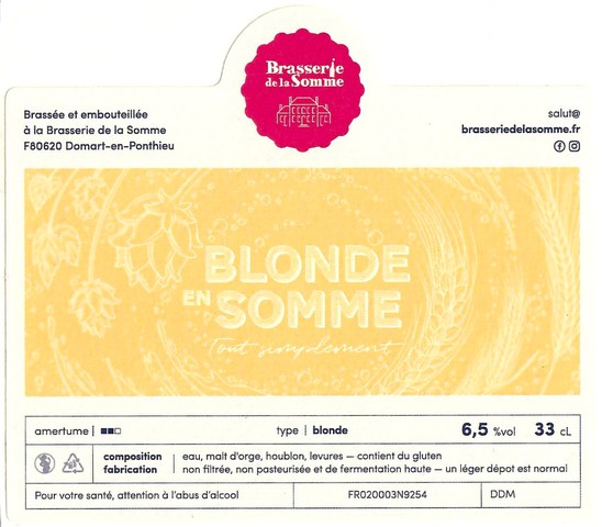 Etiquette BRASSERIE DE LA SOMME 113