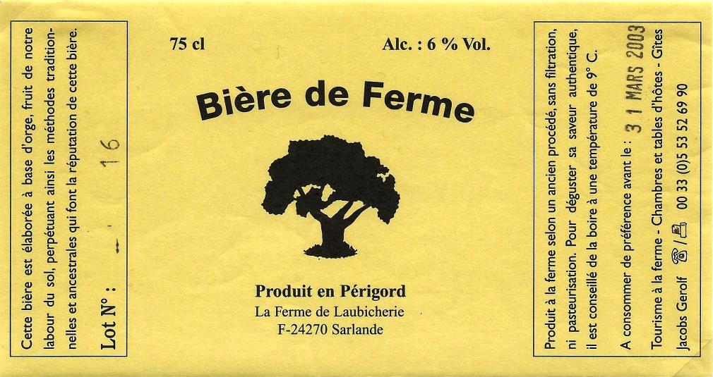 etiquette BRASSERIE DE LAUBICHERIE 01