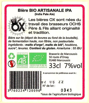 Etiquette BRASSERIE DE MARCOUSSIS 25B