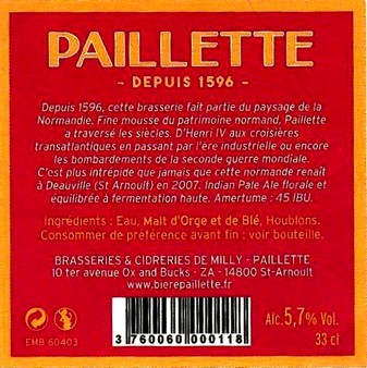 etiquette BRASSERIE DE MILLY 27 BIS