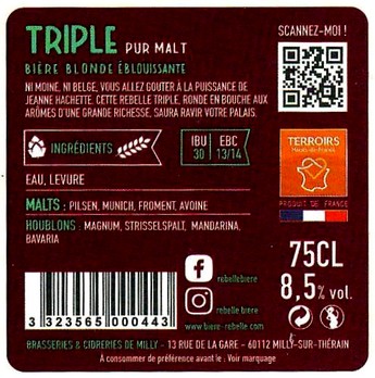 etiquettte BRASSERIE DE MILLY 38B