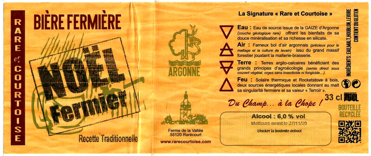 Etiquette BRASSERIE DE RARECOURT 27