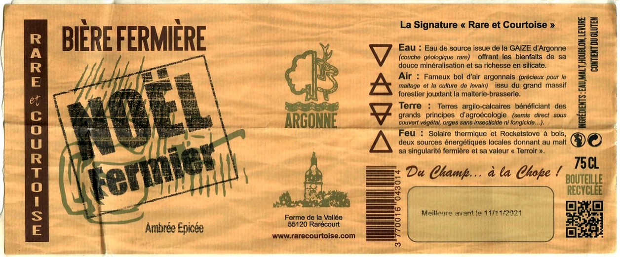 Etiquette BRASSERIE DE RARECOURT 30