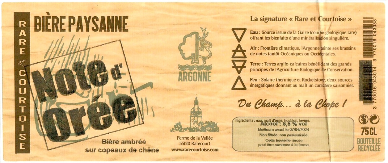 Etiquette BRASSERIE DE RARECOURT 35