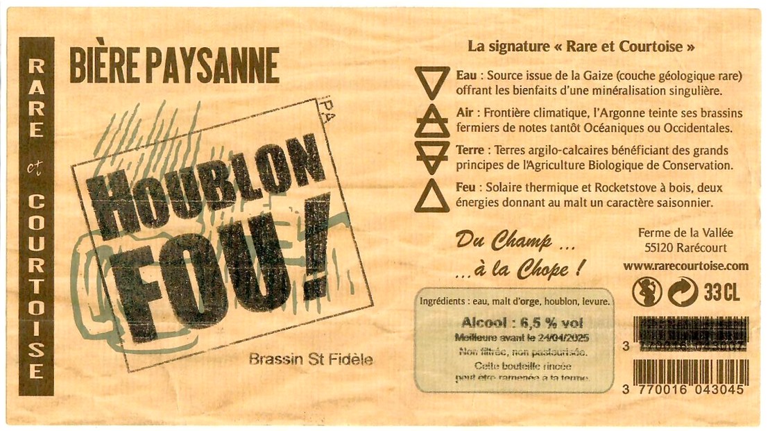 Etiquette BRASSERIE DE RARECOURT 39