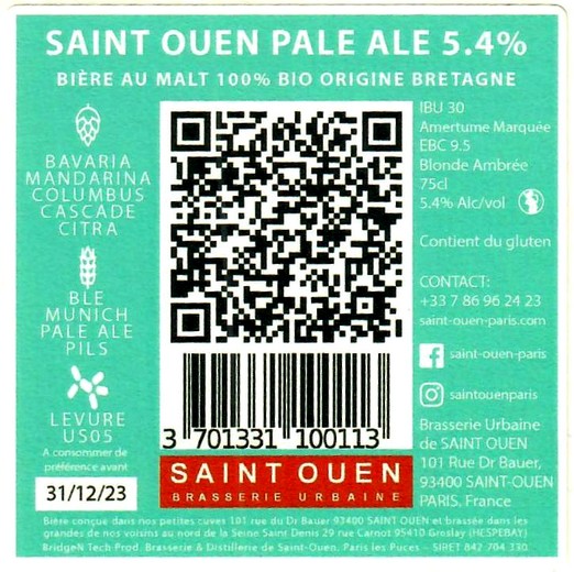 Etiquette BRASSERIE SAINT OUEN PARIS 01B