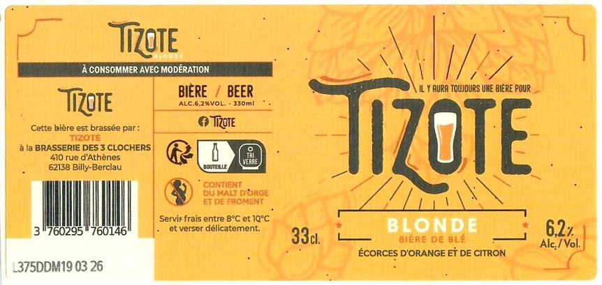 Etiquettte BRASSERIE DES 3 CLOCHERS 45