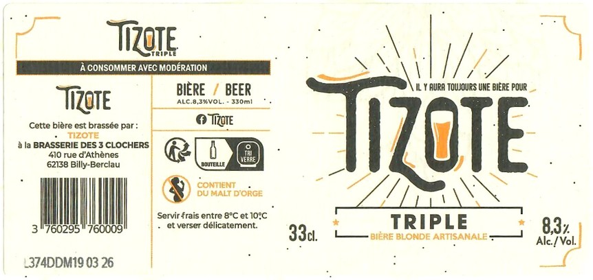 Etiquettte BRASSERIE DES 3 CLOCHERS 46