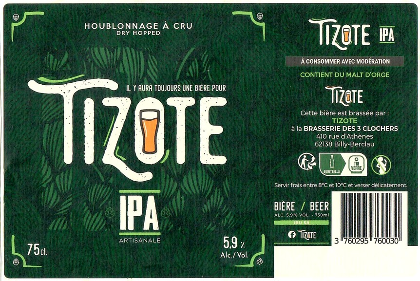 Etiquette BRASSERIE DES 3 CLOCHERS 54