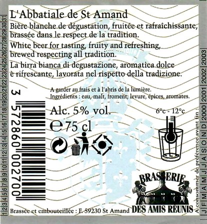 etiquette BRASSERIE DES AMIS REUNIS 05 BIS