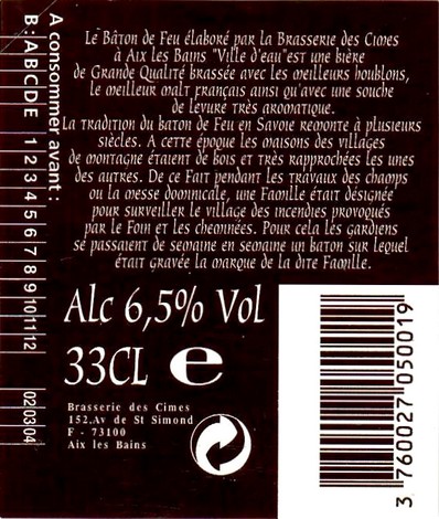 Etiquette BRASSERIE DES CIMES 03B