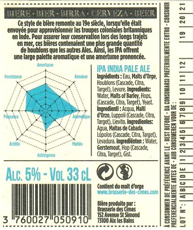 Etiquette BRASSERIE DES CIMES 34B