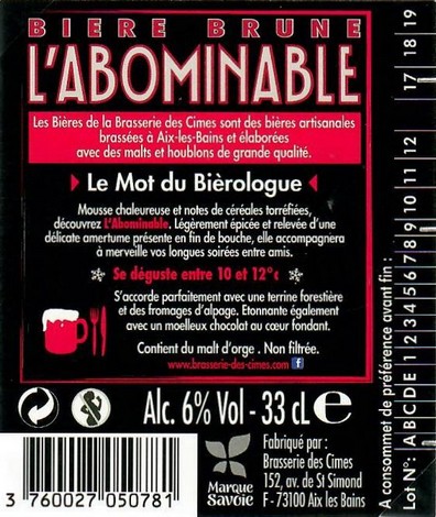 Etiquette BRASSERIE DES CIMES 35B