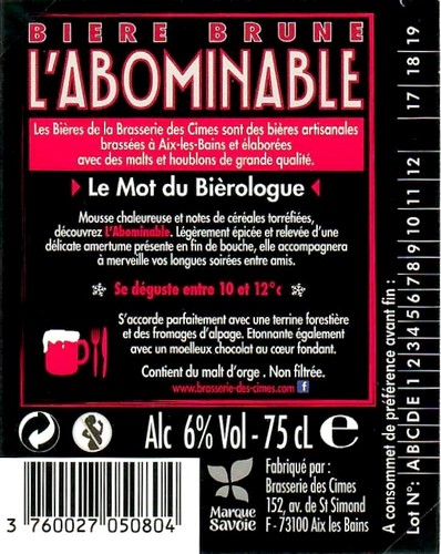 Etiquette BRASSERIE DES CIMES 36B