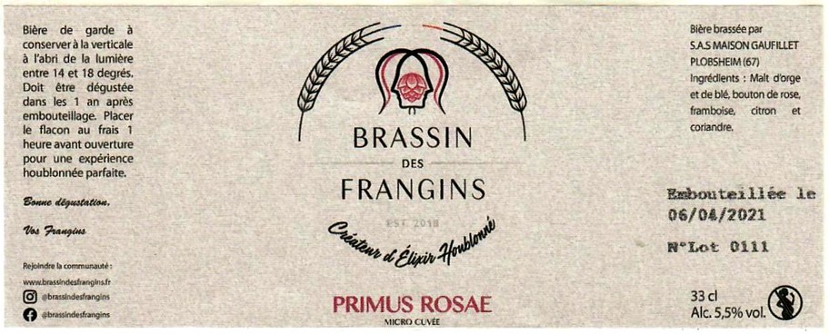 Etiquette BRASSERIE BRASSIN DES FRANGINS 02