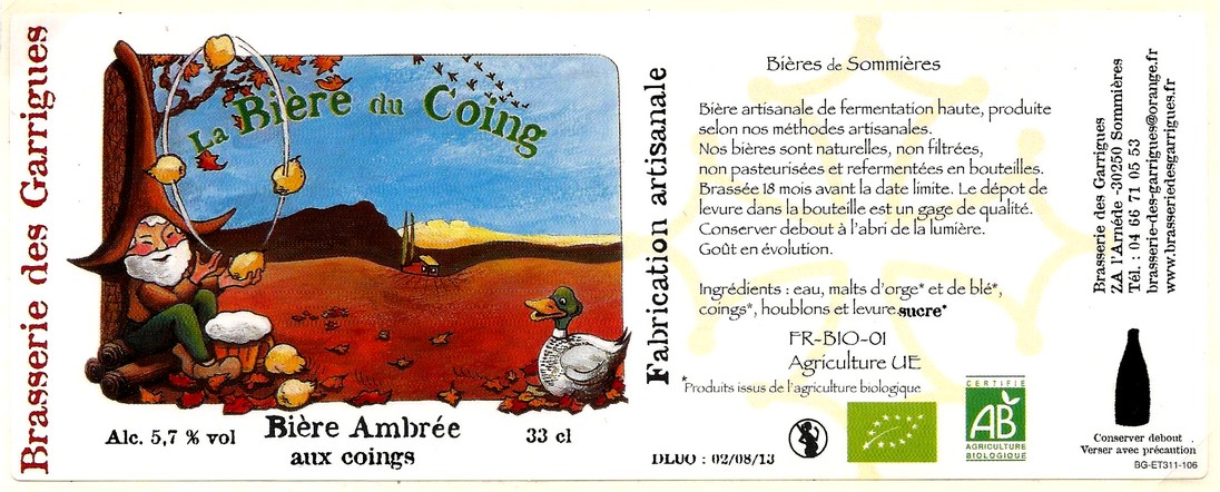 etiquette BRASSERIE DES GARRIGUES 15