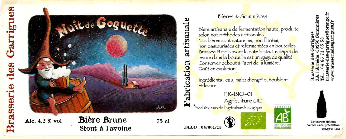 etiquette BRASSERIE DES GARRIGUES 18